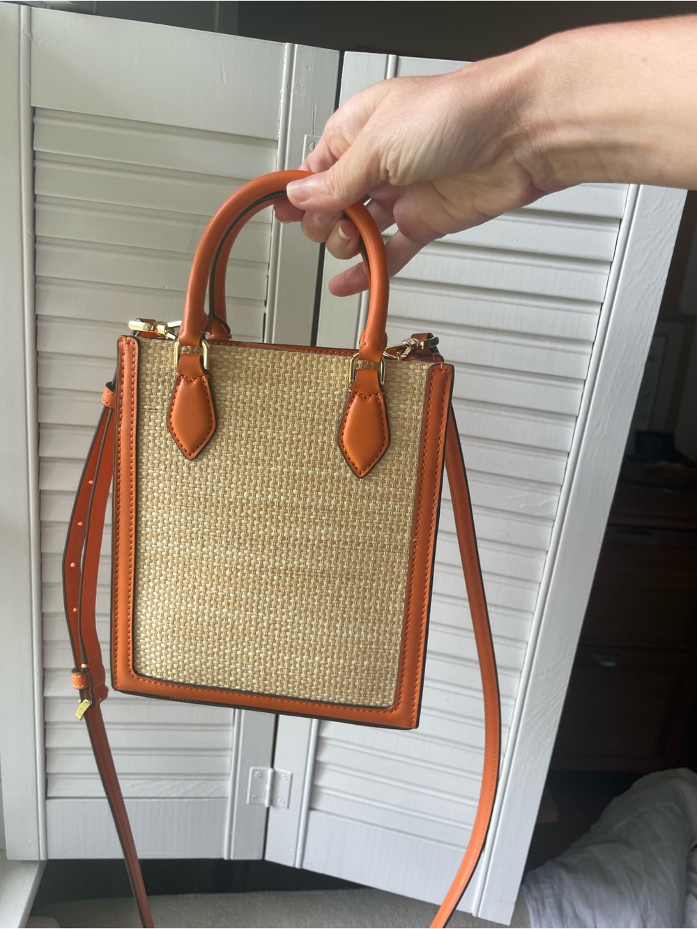 kate spade woven straw mini tote with orange trim - Picture 2 of 6